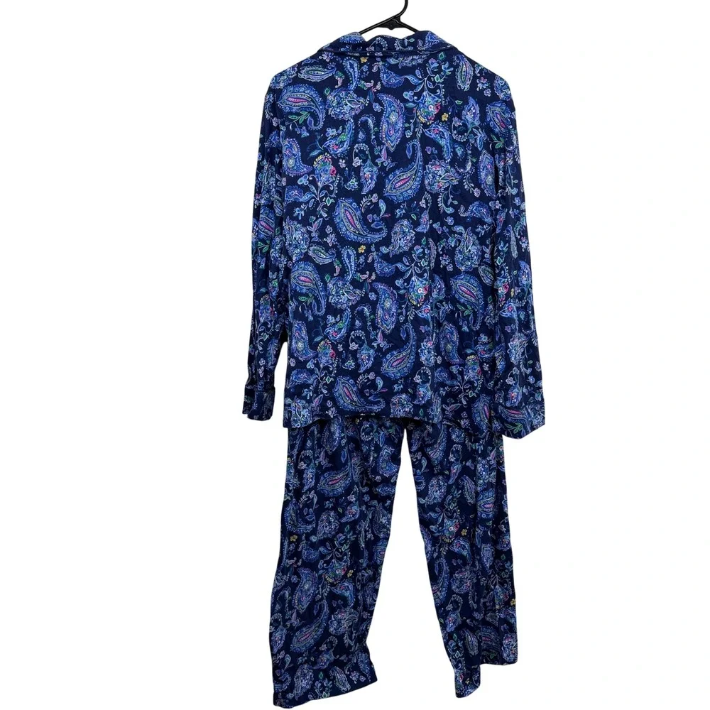 Lauren Ralph Lauren Pajamas Womens XL Blue Paisley Print Knit Sleepwear Set